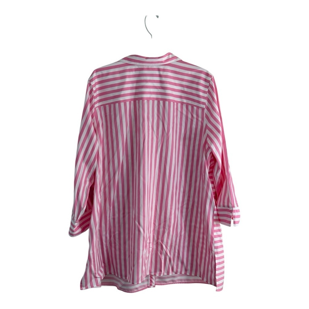 Foxcroft Womens Pink Stripes Non Iron Button Down Shirt Sz 16W Career Wear - Picture 3 of 9